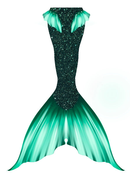 Glittery translucent green mermaid fins for mermaid tails (Monarch style)—ready to 2024 ship!